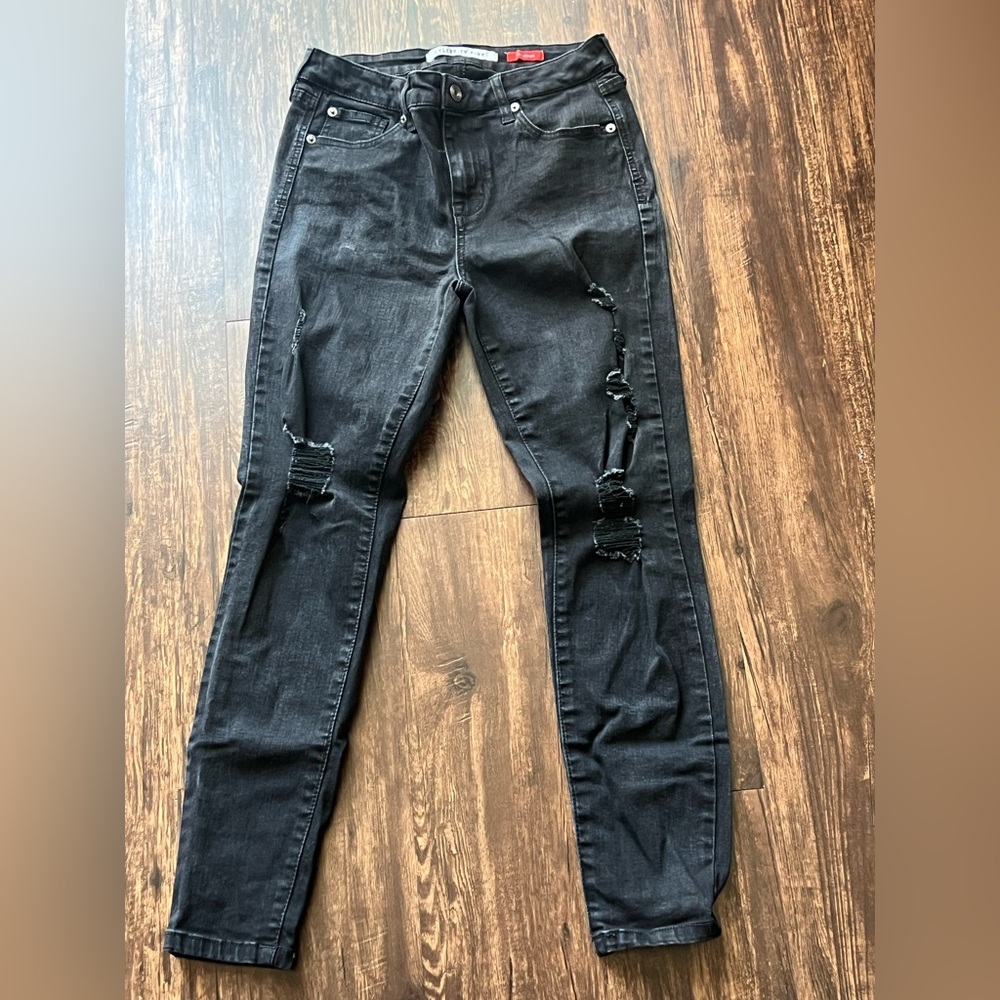 Celebrity Pink The Rider Jeans Juniors Size 7/28 Black Distressed 26" Stretch